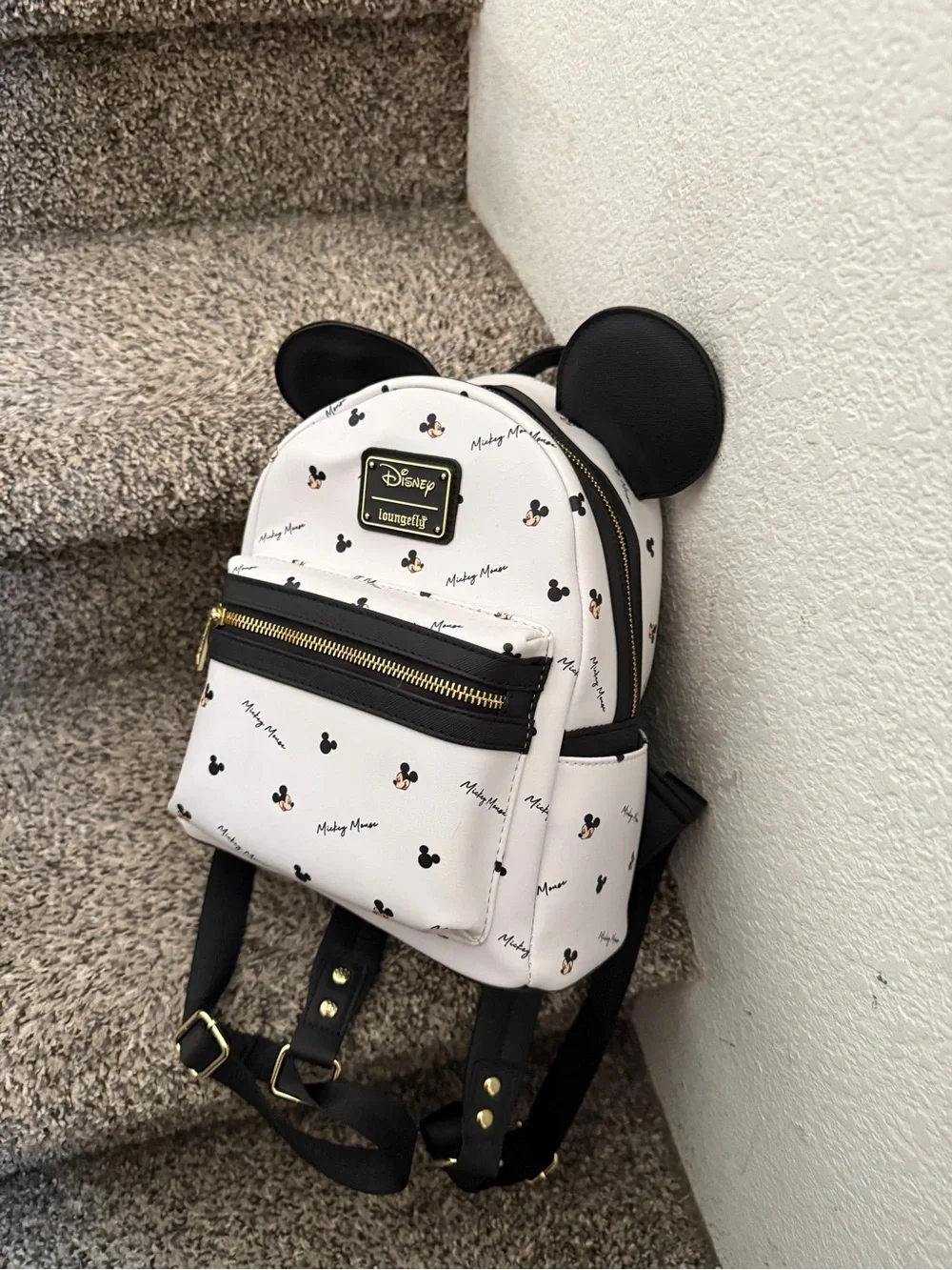 Loungefly Cream Mickey Mouse Mini Backpack with Black Ears & Gold Accents